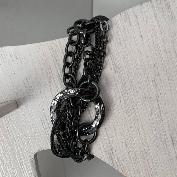 Gun Metal Multi Strand Link Chains Bracelet - Picture 6 of 6